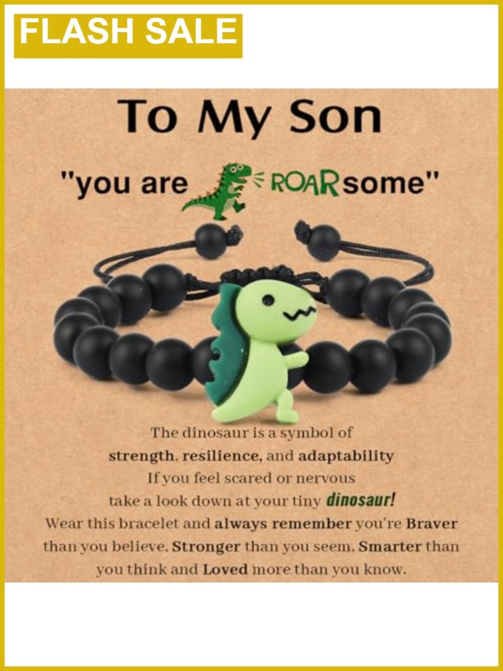Dinosaur Beaded Bracelet Adjustable Natural Stone Boys Jewelry Gift